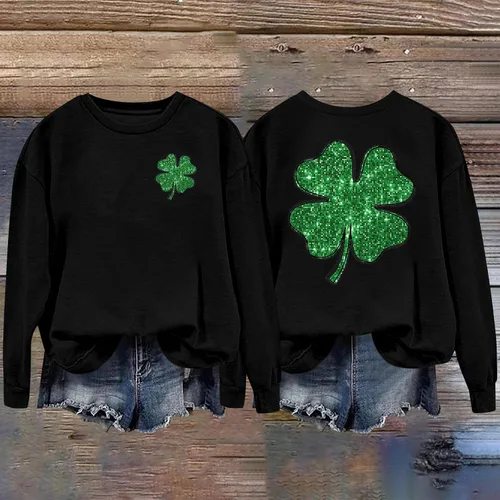 Vista 2 de Sdwingk Camisetas de manga larga para el día de San Patricio para mujer, cuello redondo, sudadera de gran tamaño, camiseta gráfica irlandesa, lindas