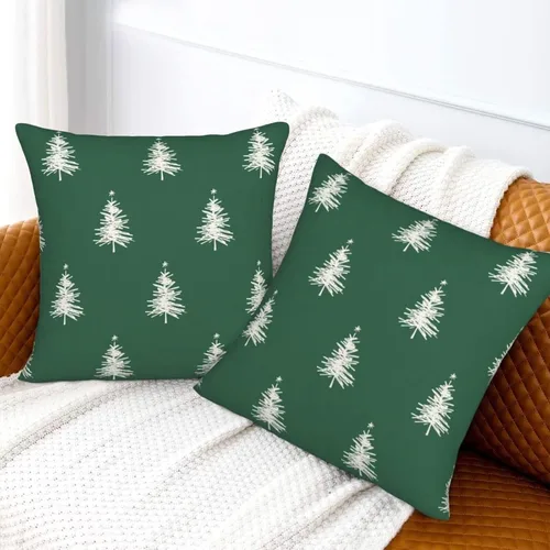 Vista 5 de Fundas de almohada de Navidad de 16 x 16 pulgadas, juego de 2 fundas de almohada verdes para decoración de árboles de Navidad, fundas de almohada