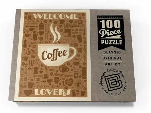 Vista 4 de MyPuzzle Coffee Pattern Print, póster vintage, rompecabezas de 100 piezas prémium para adultos