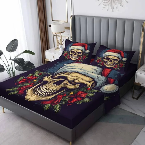 Vista 10 de Sábanas de Navidad tamaño individual – Sábanas divertidas de Papá Noel, microfibra suave y bolsillo profundo, sábanas y fundas de almohada