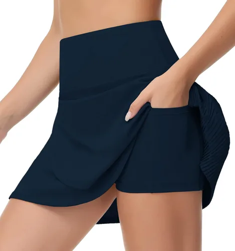 Vista 3 de THE GYM PEOPLE Faldas de tenis de cintura alta para mujer, con dobladillo cruzado en la espalda, plisadas con pantalones cortos interiores