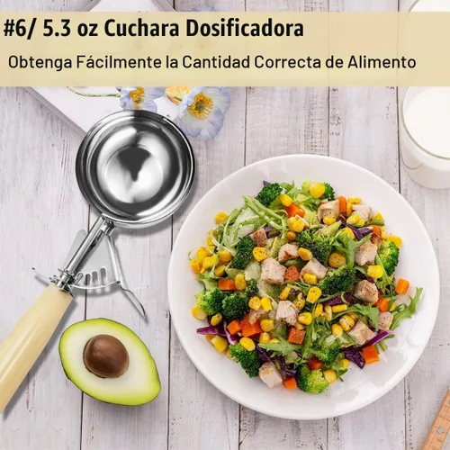 Vista 5 de Saebye Cuchara de porción - #6 (150 g) - Cucharón, Cuchara de alimentos, Cuchara para cupcakes, Cucharas para muffins - Control de porciones - Acero