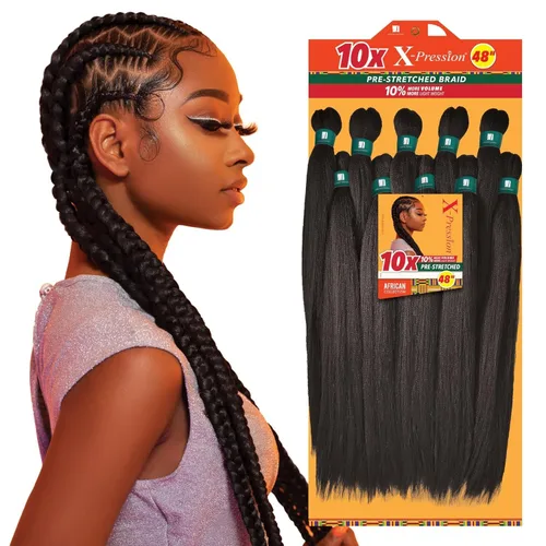 Vista 9 de Sensationnel X-pression - Trenza sintética preestirada – 10 piezas de trenza de 48 pulgadas, toda de kanekalon retardante de llama, trenza sintética