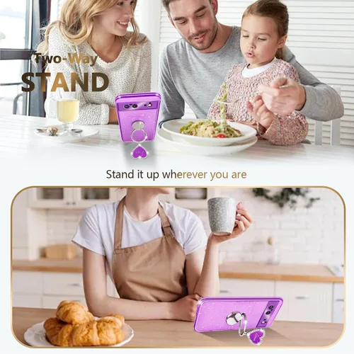 Vista 4 de Funda protectora transparente de 3 capas con anillo bonito soporte, para mujeres y niñas, para Pixel 6 2021 (lavanda)