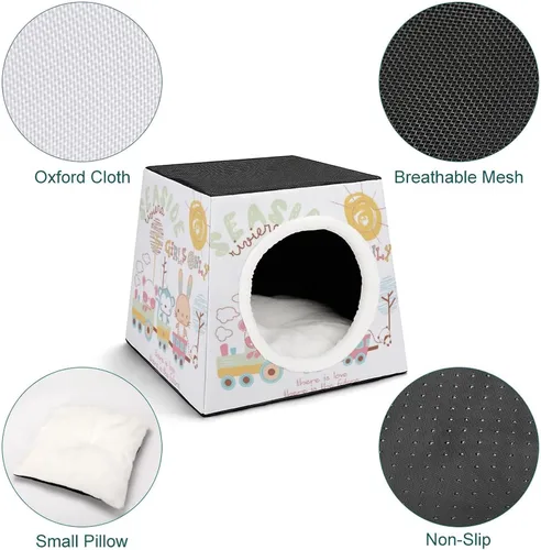 Vista 4 de Cama plegable para gatos y gatos, con cojín extraíble, diseño de conejo, mono y panda