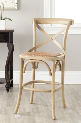 Vista 7 de SAFAVIEH Franklin Taburete de bar de madera con contraestante, asiento de Blanco antiguo