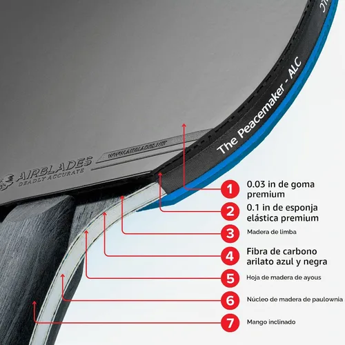 Vista 4 de The Peace Maker ALC - Professional Ping Pong Paddle - Carbon Fiber Table Tennis Racket Producing Maximum Spin & Control for All Levels - Hard Carry