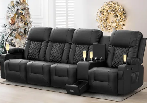 Vista 15 de YONISEE - Juego de sofá reclinable moderno - Sofá de 3 asientos y 1 silla reclinable giratoria con calor y masaje para sala de estar (3+1)