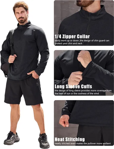 Vista 94 de MAGCOMSEN Sudadera de golf de manga larga con forro polar para hombre, con cremallera de 1/4, térmica, para correr