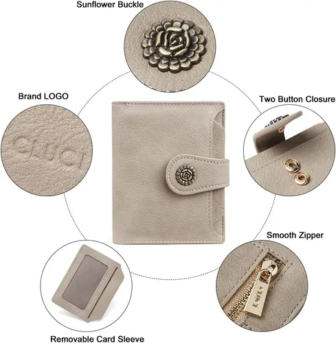 Vista 5 de CLUCI Billeteras pequeñas para mujer, con bloqueo RFID, de cuero, triple, compactas, con ventana de identificación, monedero con cremallera