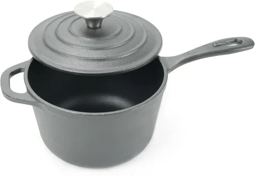 Vista 3 de HAWOK Mini cacerola de hierro fundido de 1 cuarto de galón, 5.5 pulgadas con tapa, pre-sazonada