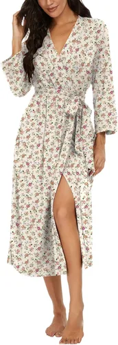 Vista 6 de VINTATRE Bata tipo kimono para mujer, bata larga de punto, ligera, suave, ropa de dormir con cuello en V, casual, ropa de descanso para mujer Verde
