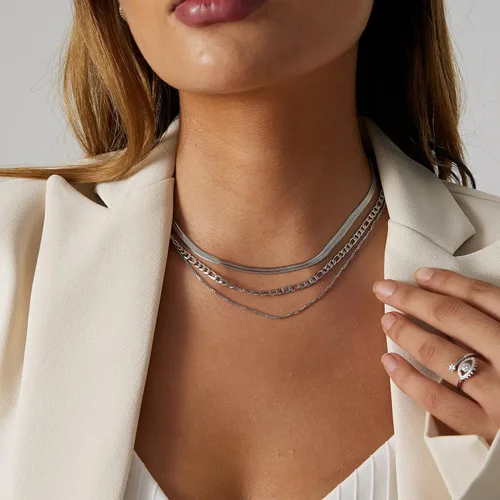 Vista 76 de Collares en capas para mujer, chapados en plata, delicada cuerda torcida de serpiente, delicado collar en capas, gargantilla de diferentes