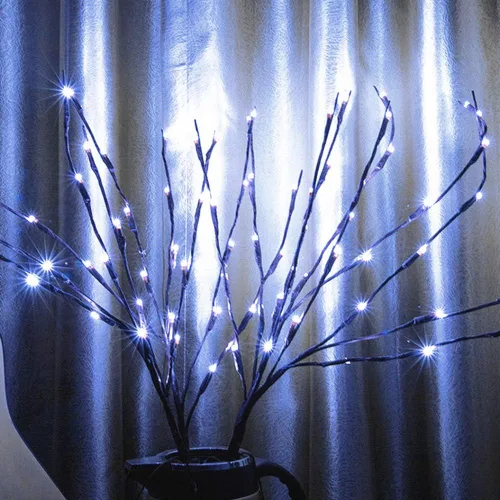 Vista 10 de Paquete de 3 ramas de ramitas iluminadas de color blanco cálido, 60 luces LED, lámpara artificial de ramas de sauce para el hogar, decoración