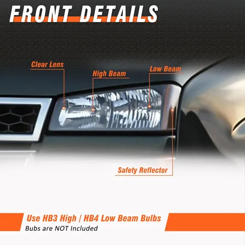 Vista 2 de 2003 2004 2005 2006 Conjunto de faros delanteros Chevy Silverado para 03-06 Chevy Silverado Avalanche 1500/2500/3500 Carcasa cromada Reflector ámbar