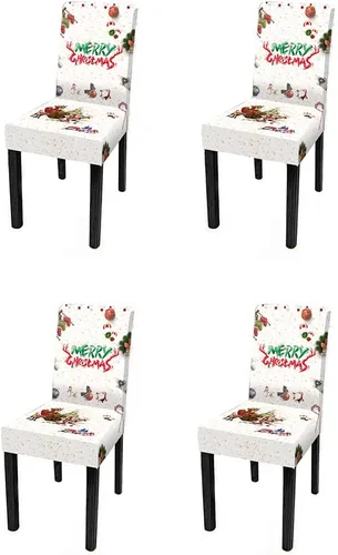 Vista 40 de XMNTG Juego de 6 fundas para sillas de Navidad, con estampado de ciervos, decoración de Navidad, fundas extraíbles para sillas antideslizantes Negro