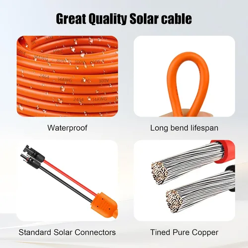 Vista 4 de Cable de extensión solar de calibre 14 de 10 pies, cable de panel solar de 10 AWG con conectores hembra y macho, cables solares principales rojos