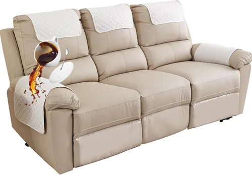 Vista 9 de Funda para Reposabrazos de Sofá, Funda para Reposacabezas de Silla Reclinable, Funda de Sillón con Bolsillos, Protector de Muebles Acolchado Beige