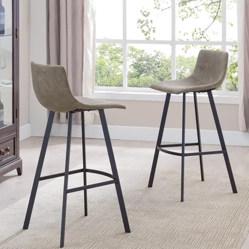 Vista 2 de Leick Home 10137BL/GR Taburete de bar tapizado de microfibra con base de acero, juego de 2, para encimeras de cocina elevadas, mesas altas y bares