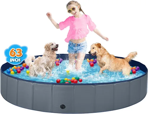Vista 11 de Jecoo - Piscina para perros grandes, 63 x 12 pulgadas, piscina para niños, de plástico duro, plegable, bañera portátil de exterior, piscina