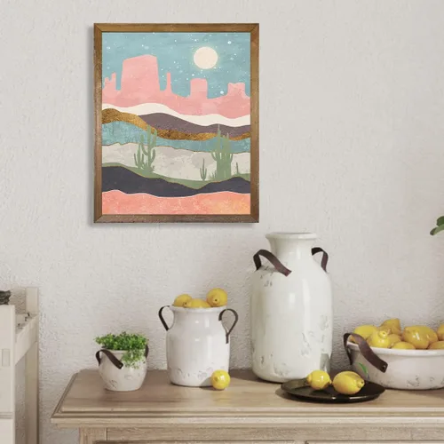 Vista 6 de Arte de pared del desierto del suroeste, impresiones de póster de color rosa pastel y verde azulado, decoración moderna de pared de montaña bohemia