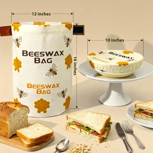 Vista 2 de Bolsas de pan de cera de abejas OHIYO para pan casero y cubierta elástica reutilizable para tazón de fermentación, cubierta elástica para masa