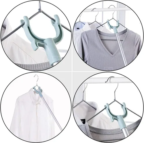 Vista 7 de LIFKOME Poste de ropa retráctil telescópico de largo alcance de 60 a 40.2 in, poste de tendedero ajustable con gancho, tenedor de secado de ropa