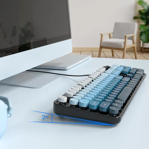 Vista 4 de MOFII Computer Keyboard Wired,Round Key Retro Typewriter Keyboard Full Size USB Plug and Play, for Laptop, PC, Desktop, Windows