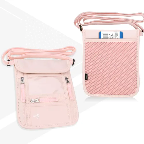 Vista 6 de WALNEW Cartera de viaje para pasaporte para mujeres y hombres, bloqueo RFID, cartera delgada de viaje con correa de cordón para el cuello