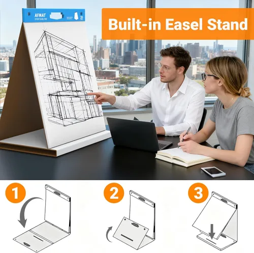 Vista 4 de AFMAT Tabletop Sticky Easel Pad & Dry Erase Board 2 in 1, 20 x 23 in Portable Easel Stands for Teachers, Super Sticky & Bleed-Resistant, Ideal for