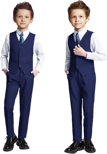 Vista 4 de Trajes de 4 piezas para niños, conjuntos de chaleco y pantalones, ropa formal para niño