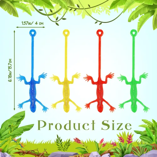 Vista 2 de Liliful 60 juguetes de lagartos pegajosos elásticos de goma Gecko, juguete elástico de Navidad, regalo de cumpleaños, recuerdo de fiesta para niños