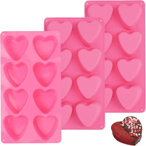 Vista 10 de 3 moldes de corazón de silicona con 8 cavidades en forma de corazón para hornear magdalenas de grado alimenticio, velas fáciles de limpiar, resina