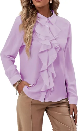 Vista 8 de LYANER - Blusa de manga larga con cuello de botón y volantes en la parte delantera para mujer