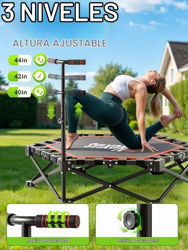 Vista 2 de 42" Foldable Mini Trampoline- 450lb Capacity Fitness Rebounder w/3-Level Adjustable T-Bar, Adults Workout Trampoline, Non-Slip Pad Foldable Design