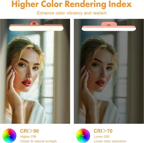 Vista 6 de Juego de 2 luces inalámbricas de maquillaje para espejo, barra de luz LED recargable para espejo de baño con 3 CCT regulables, luz inalámbrica