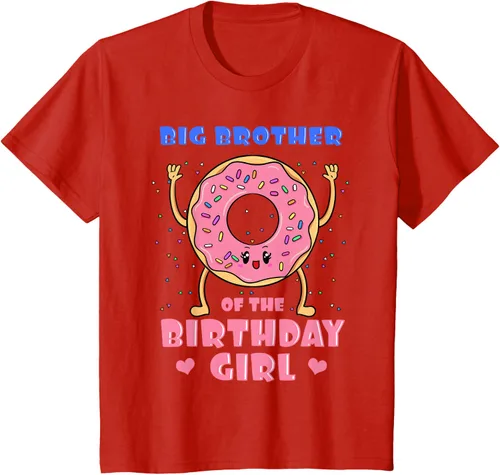 Vista 3 de Big Brother Of The Birthday Girl Donut Bday Party Bro Sib Camiseta, Negro, S