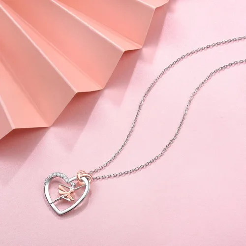 Vista 3 de Collar de plata de ley 925 con forma de corazón para bailarina, bailarina, silueta de bailarina, regalo para mujer