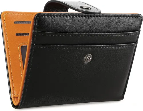 Vista 8 de FALAN MULE Cartera de cuero genuino con bloqueo RFID para hombre con cremallera bolsillo para monedas, ventana de identificación ABA-negro