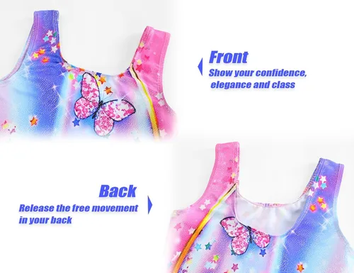 Vista 4 de Jinhiteam Leotardos de gimnasia para niñas, talla 2 a 9 años, multicolor, sin mangas, para niños pequeños