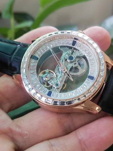 Vista 5 de B BINGER Men's Automatic Watch Unisex Skeleton Mechanical Neutral Rock Crystal Wristwatch