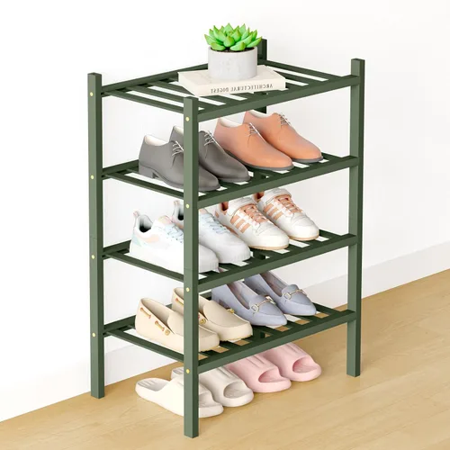Vista 10 de Smiry Zapatero de bambú para armario, organizador de zapatos de madera de 3 niveles, estante apilable de almacenamiento de zapatos de madera