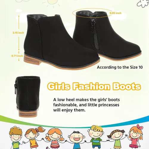 Vista 5 de Fupoia Botas de tobillo para niñas, botas de tobillo para niñas, botas de cremallera lateral, botas de moda para adolescentes, botas de tacón corto