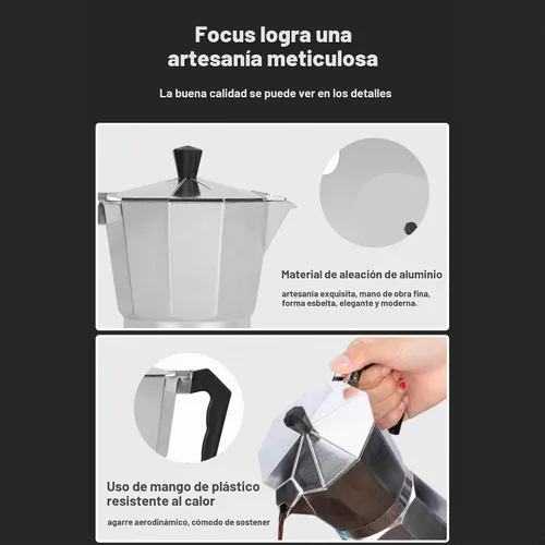 Vista 5 de Cafetera de café expreso para estufa, olla moka de 9 tazas Cafetera de aluminio con filtro de acero inoxidable Cafetera de espresso clásica
