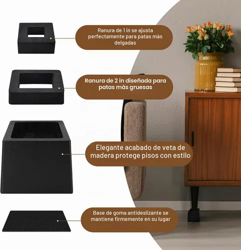 Vista 6 de Elevadores de madera de 3 pulgadas resistentes, soporta 2500 Negro