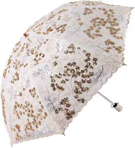 Vista 170 de Honeystore Sombrilla bordada con flor 3D plegable UV con encaje clásico