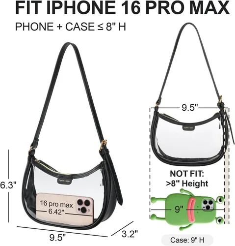 Vista 3 de Bolsa de hombro transparente PACKISM 9x6x3 - Bolsa transparente para eventos en estadios para mujeres con correa corta, perfecta para eventos