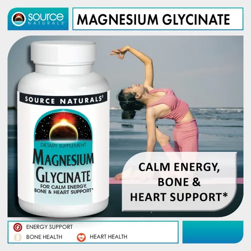 Vista 5 de Source Naturals Glicinato de magnesio, quelado para una alta absorción para energía calma, apoyo óseo y cardíaco*, 200 mg por porción - 60 tabletas