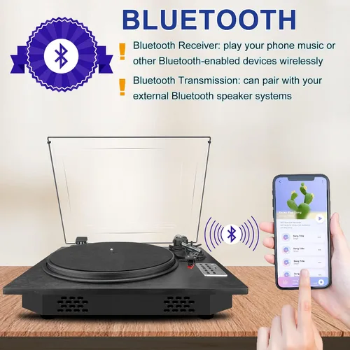 Vista 3 de Tocadiscos de vinilo, tocadiscos de 3 velocidades con Bluetooth incorporados, reproductor de discos de vinilo USB de grabación directa MP3