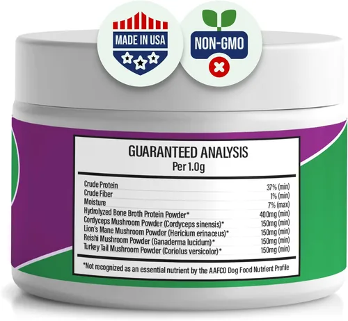 Vista 7 de Polvo de hongos totalmente natural para perros para inmunidad, cognición, longevidad, protuberancias y apoyo de bultos, hongo de cola de pavo